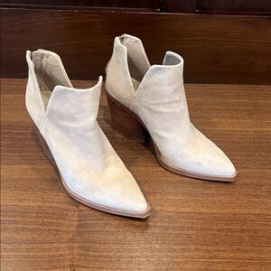 Vince Camuto Cream Suede Pointed Toe Ankle Booties
